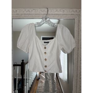 Coquette Cottagecore Puff Sleeve Top, Abercrombie White Linen Blend Blouse